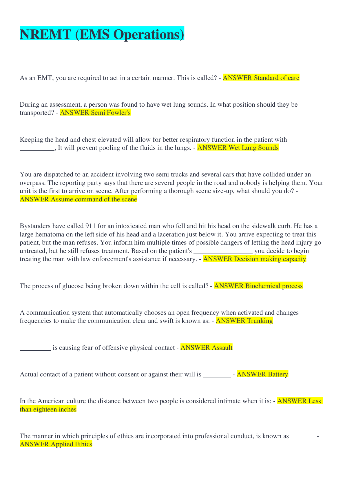 Preview image of NREMT (EMS Operations) document